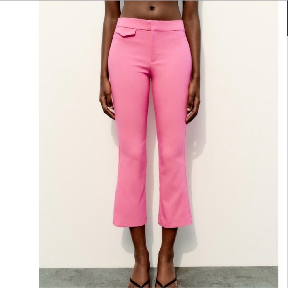 NWT Zara Pink High Rise Cropped Kick Flare Pants Trousers Large - Picture 3 of 16